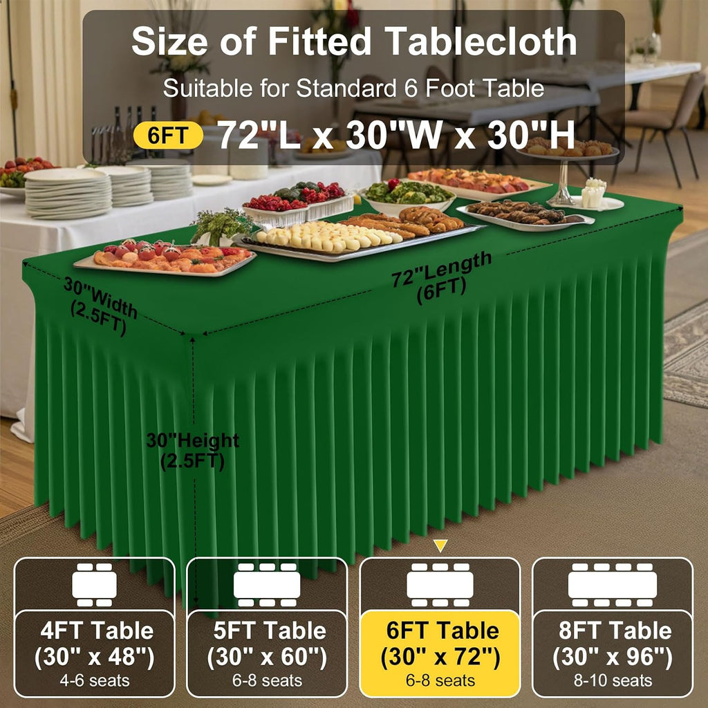 Smiry Spandex Tablecloth 6 Pack, Elastic Fitted Stretch Tablecloth for 6FT Rectangle Tables, Waterproof Washable Table Cover Skirt for Wedding, Banquet & Parties (Emerald Green, 72Lx30Wx30H Inch)
