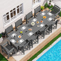 SERWALL Patio Dining Sets for 10 Person, HDPE Dining Set with 2 Tables, 8 Armless Chairs and 2 Armed Dining Chairs, Gray