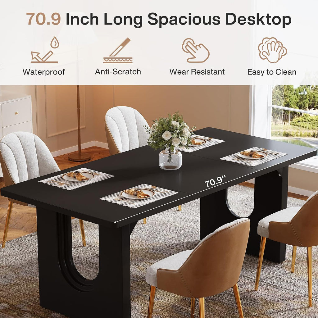 Tribesigns Modern Dining Table for 6 to 8 People, 70.9' Long Rectangular Kitchen Table with Spacious Tabletop and Sturdy Heavy Duty Legs for Dining Room, Black