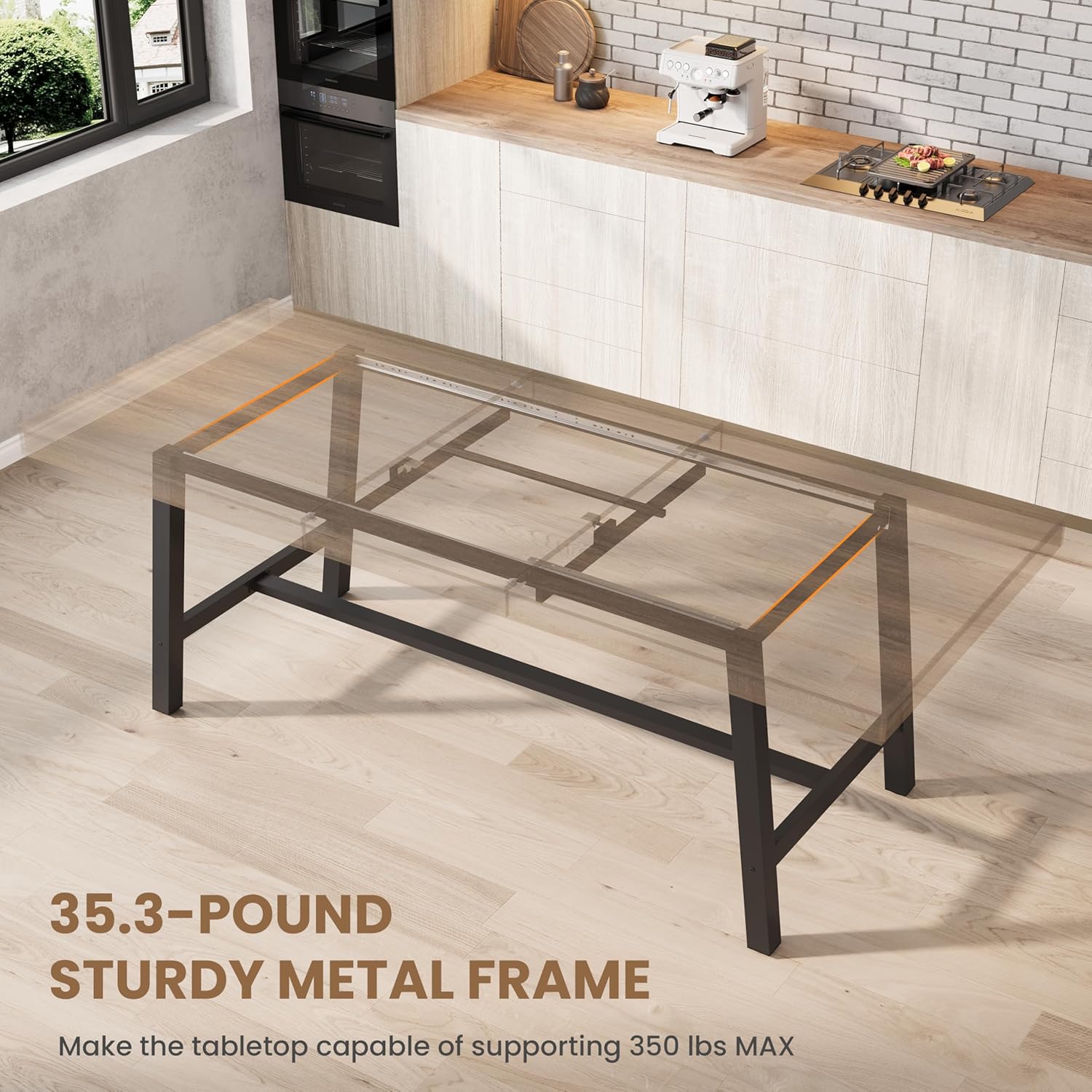 GarveeHome 63-83' Extendable Dining Table, Industrial Rectangular Dining Room Table for 6-8 People, Expandable Kitchen Table with Heavy Duty Metal Frame for Dining Room, Kitchen & Parties, Rustic Pear