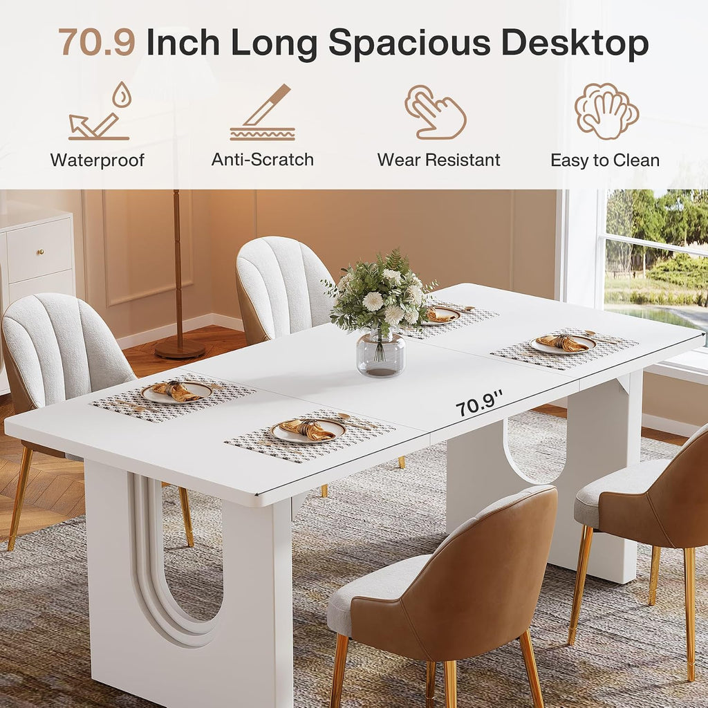 Tribesigns Modern Dining Table for 6 to 8 People, 70.9' Long Rectangular Kitchen Table with Spacious Tabletop and Sturdy Heavy Duty Legs for Dining Room, White