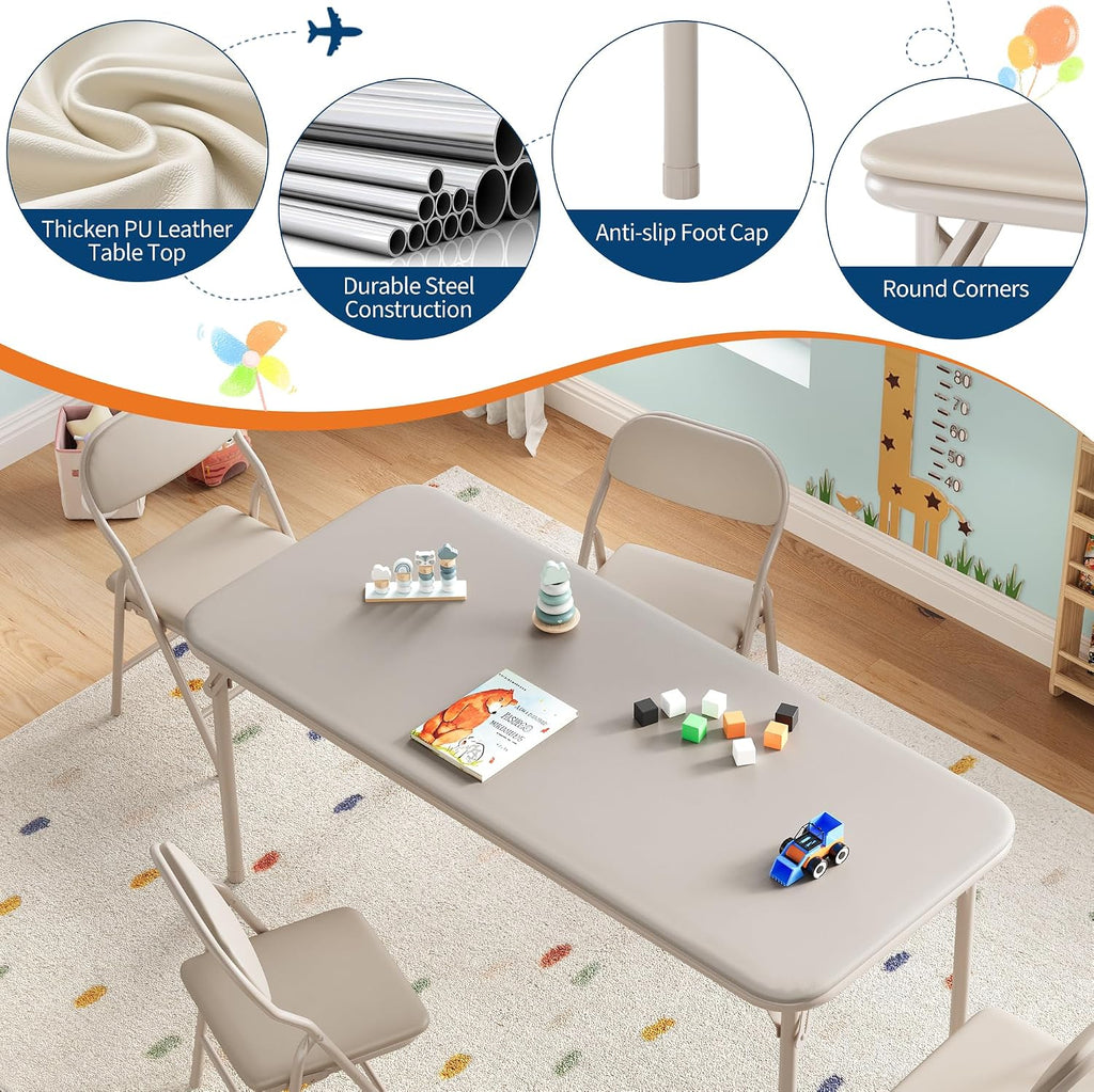 GAOMON 5 Piece Set Folding Table and Chairs Set, Boys and Girls Activity Table and Chairs Set for Dining Room,Daycare,Classrooms