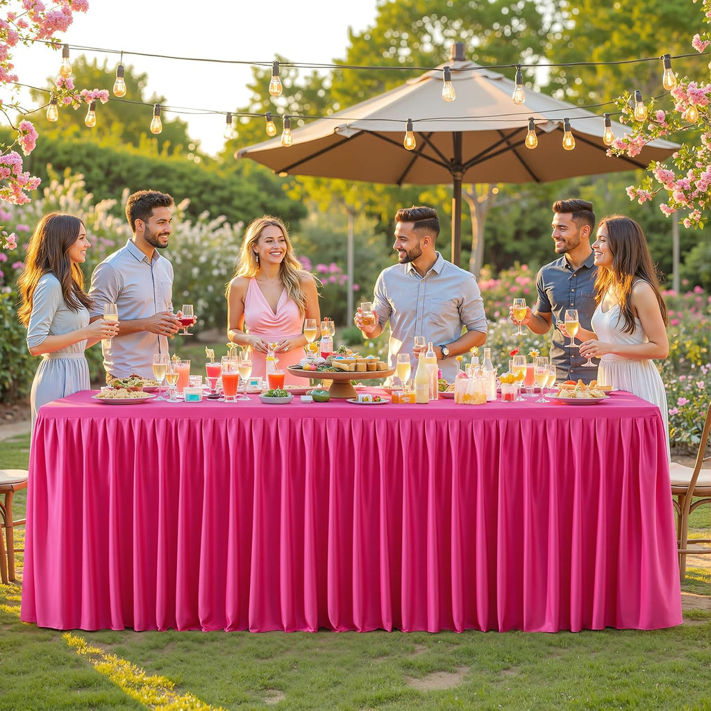 6 Packs Hot Pink Tableclothes for 6 Foot Rectangle Tables, Wrinkle Free Fitted Table Cloth 6ft Stretch Table Cover with Skirt for Parties Weddings Birthday Banquet Baby Shower