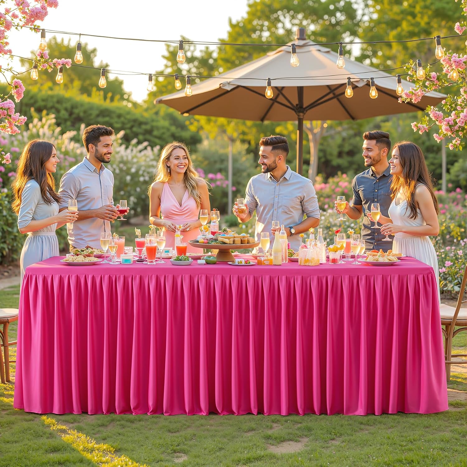 6 Packs Hot Pink Tableclothes for 6 Foot Rectangle Tables, Wrinkle Free Fitted Table Cloth 6ft Stretch Table Cover with Skirt for Parties Weddings Birthday Banquet Baby Shower