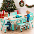 Garvee Kids Table and 6 Chair Set,47 in Modern Height Adjustable Toddler Table and 6 Chairs Set with Non-Slip Desk Legs&Organizer Graffiti Desktop, Preschool Activity Art Craft Tables for 6(Teal