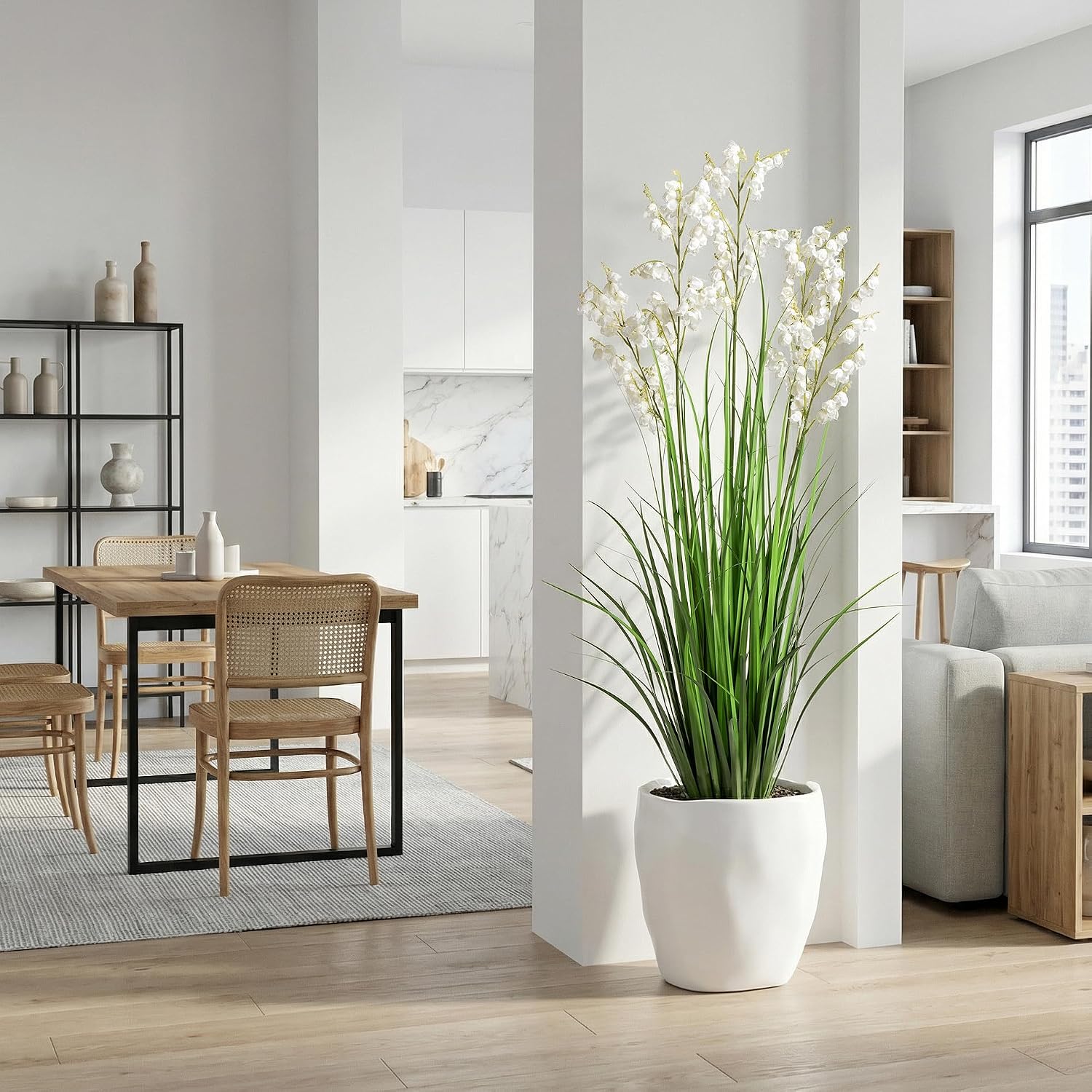Ttranewsoo Green Onions Home Decor Fake Plants Lily of The Valley Snake Plant Home DéCor Accents Artificial Grass Room Decor Artificial Plants Indoor Artificial Grass 47' （2PCS ） White