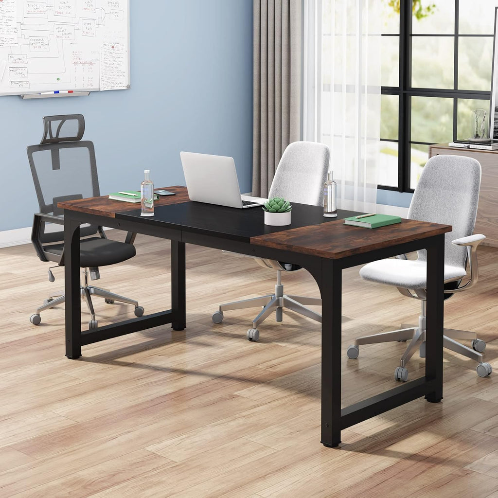 Tribesigns Conference Table, 63' W x 31.5' D Meeting Room Table Boardroom Desk for Office Conference Room, Splicing Board with Metal Frame, Rustic Brown/Black