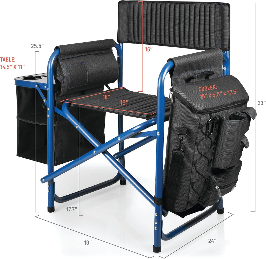 PICNIC TIME Fusion Camping Chair with Side Table and Soft Cooler, Outdoor Foldable Padded Camping Chairs with Cup Holder for Lawn, Beach, & Sports Use for Adults, (Dark Gray Blue Accents)