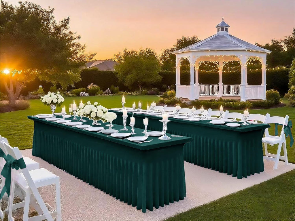 6 Packs Emerald Green Spandex Table Clothes for 8 Foot Rectangle Tables, Wrinkle Resistant Fitted Tables Cover, Washable Stretch Table Skirts for Weddings Parties Banquet Birthday Festival