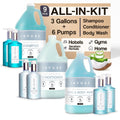 Terra Pure H2O Tropical Infuse Gallon & Dispenser Set | Shampoo, Conditioner, Body Wash Gallons | Refillable 10.14oz Pump Bottles