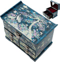 February Mountain Elegant Mother of Pearl Jewelry Box – Handcrafted Wooden Chest with Intricate Butterfly and Crane Designs, 4 Drawer Storage, and Red Velvet Interior – Ideal Gift for Women