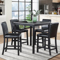 KEIKI 5-Piece Counter Height Dining Table Set with Square Table and 4 Upholstered Chair, for 4 Person, Classic Style Crystal Decoration Wooden Table Set, Easy Assembly, for Kitchen, Dining Room, Black