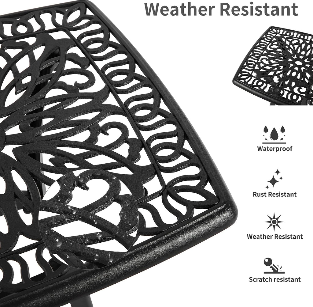 HOMEFUN Thickened Heavy-Duty Cast Aluminum Bistro Set of 2 Outdoor 3 Piece Patio Furniture, Ultra Sturdy Rustproof All-Weather for Garden Balcony, Black