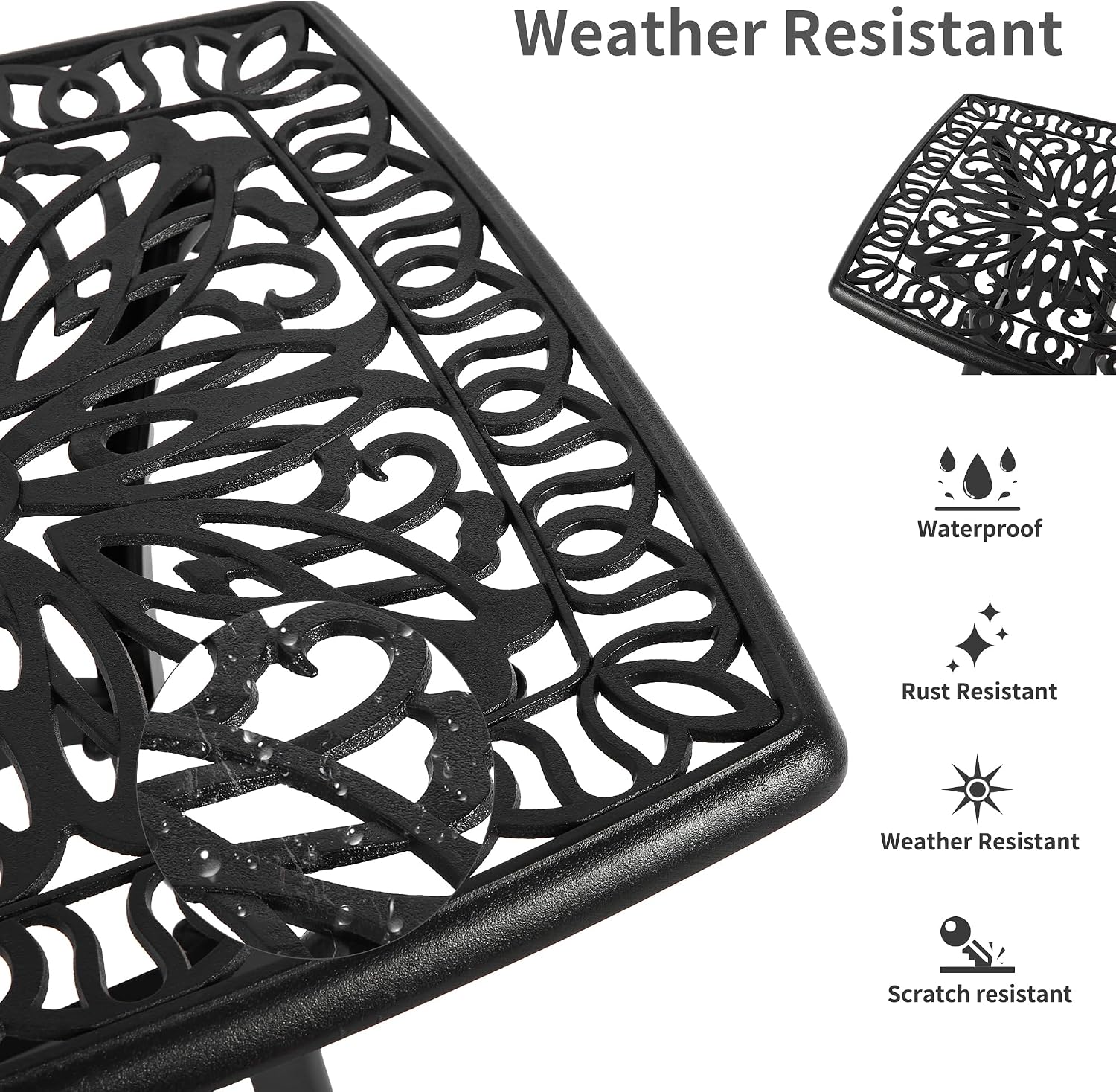 HOMEFUN Thickened Heavy-Duty Cast Aluminum Bistro Set of 2 Outdoor 3 Piece Patio Furniture, Ultra Sturdy Rustproof All-Weather for Garden Balcony, Black