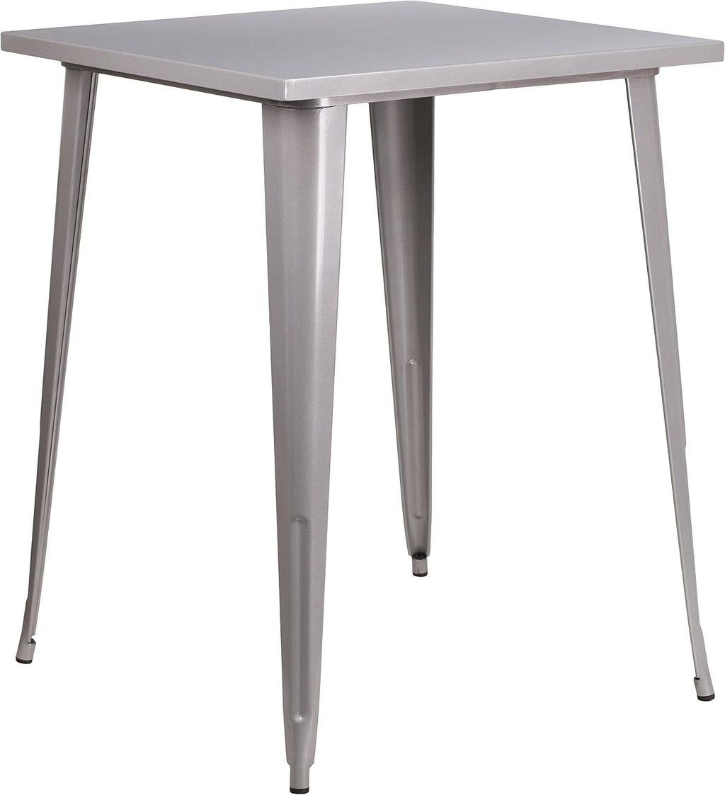 EMMA + OLIVER Commercial Grade 31.5' Square Silver Metal Indoor-Outdoor Bar Height Table