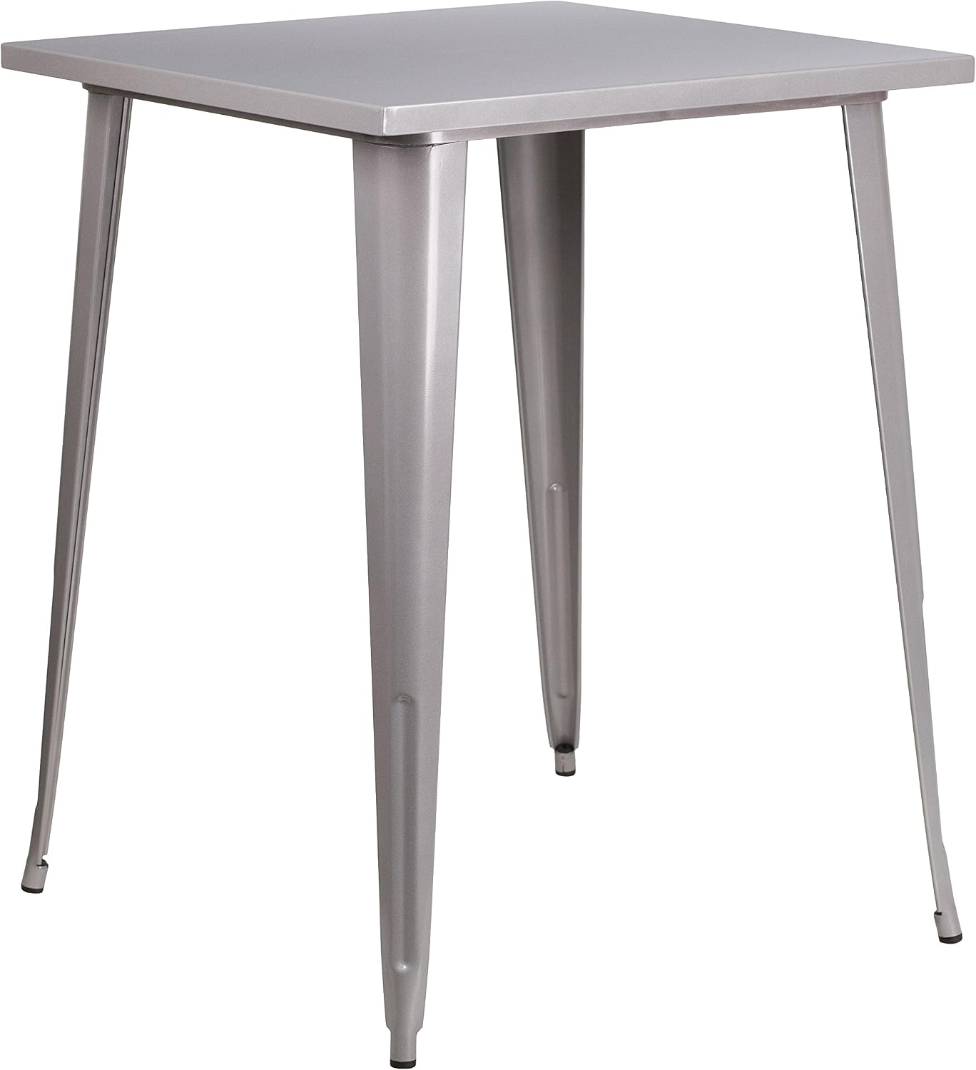 EMMA + OLIVER Commercial Grade 31.5' Square Silver Metal Indoor-Outdoor Bar Height Table