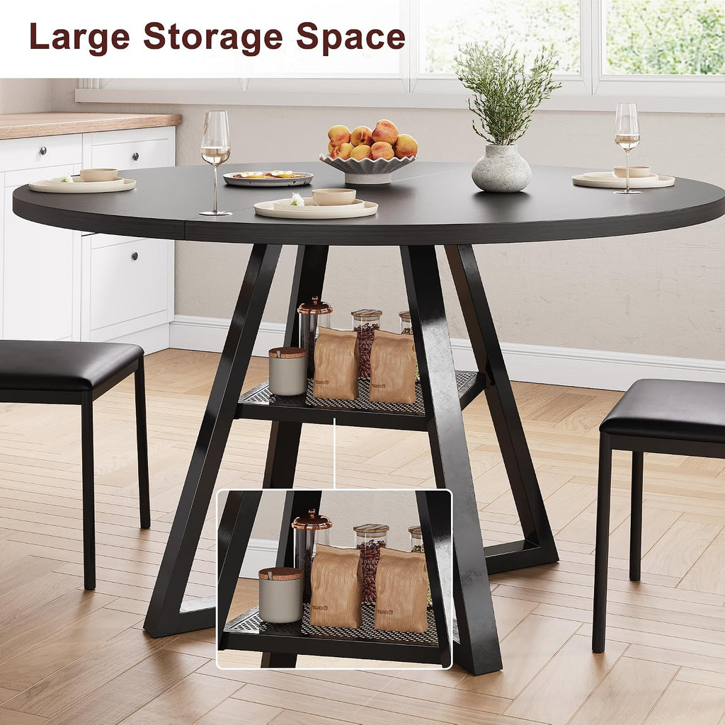 Jocoevol Round Dining Table for 4,Kitchen Dining Room Circle Dinner Pedestal Table,Space Saving Wood Kitchen & Dining Room Furniture (Black, 47In)