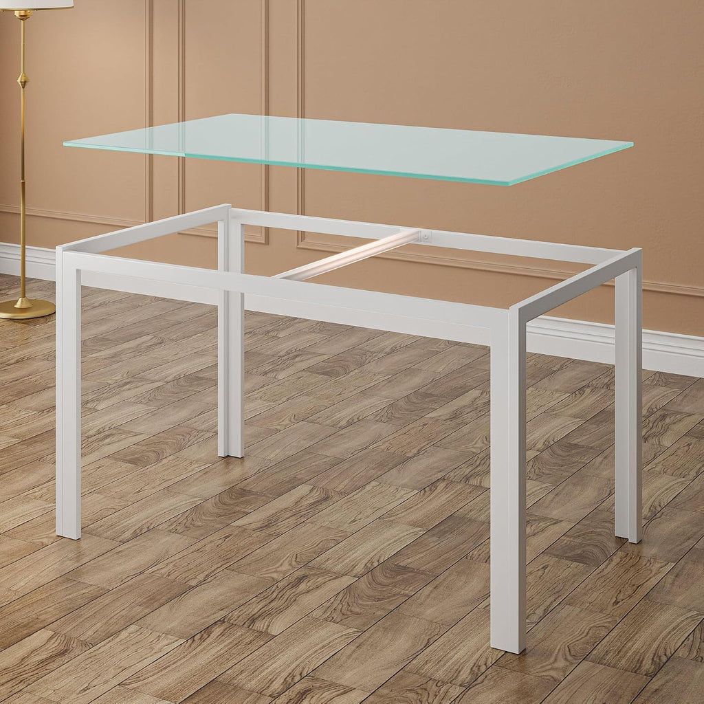 Bealife Kitchen Dining Table Set for 4, Tempered Glass 5 Piece Table and Chairs Set Modern for Home, Kitchen, Living Room, Dining Room, White