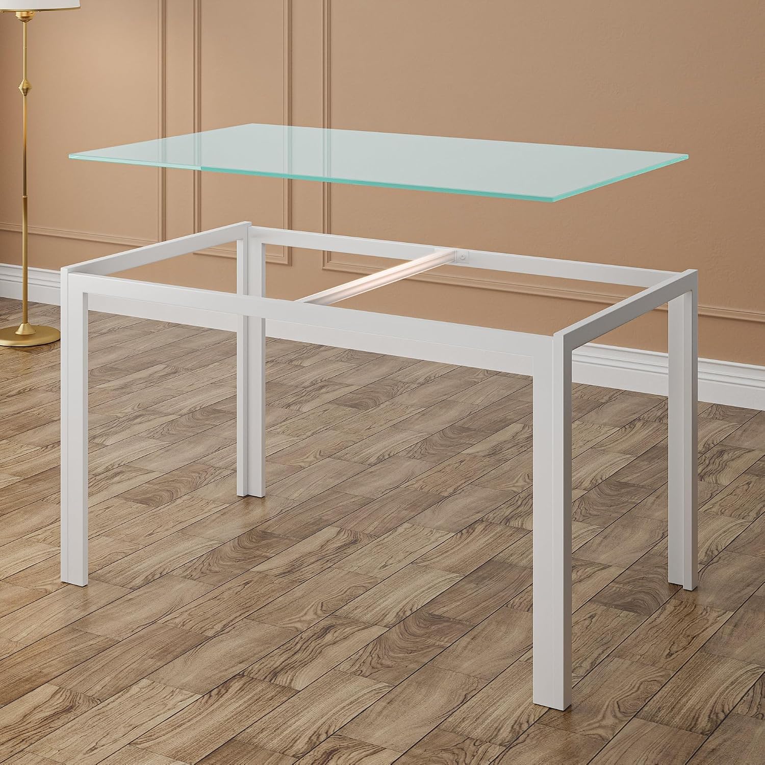 Bealife Kitchen Dining Table Set for 4, Tempered Glass 5 Piece Table and Chairs Set Modern for Home, Kitchen, Living Room, Dining Room, White