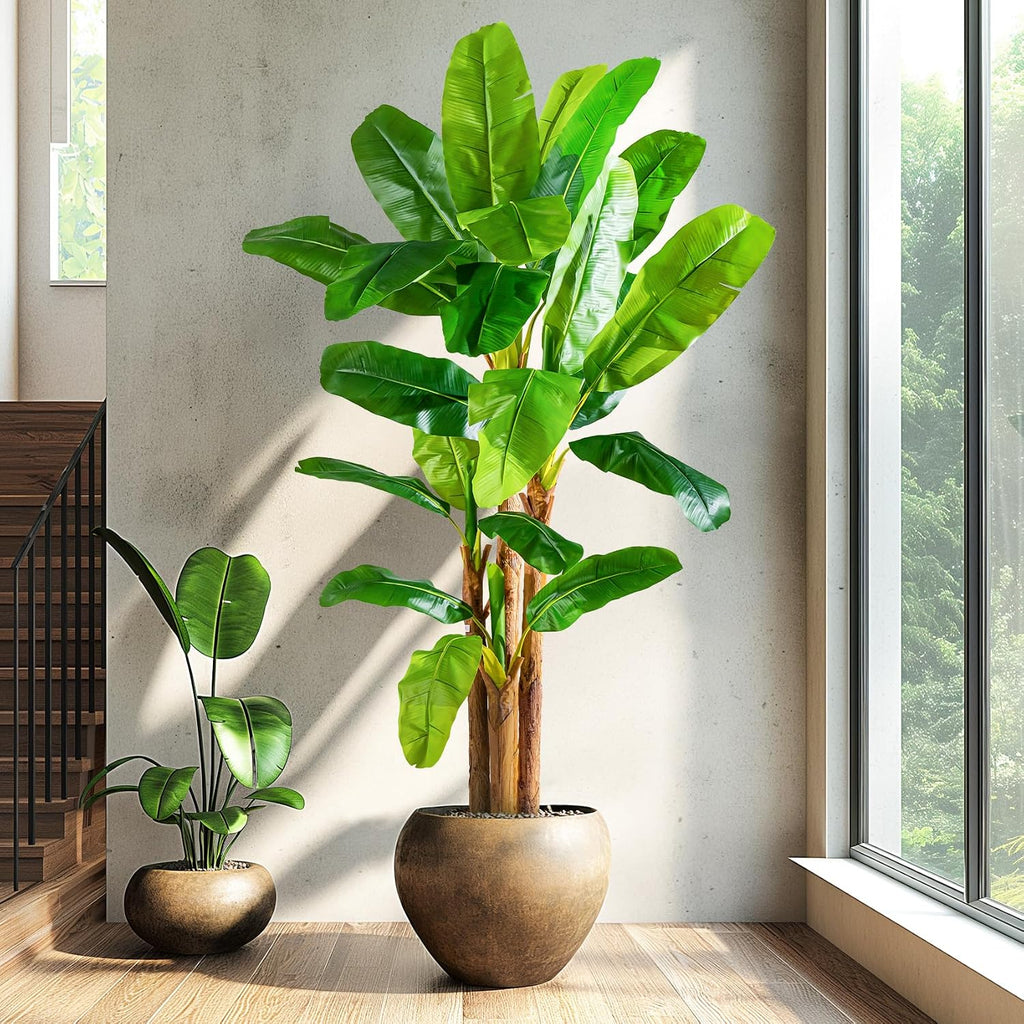 Erimda 8.2FT Artificial Banana Tree Tall Fake Banana Leaf Plant Faux Banana Silk Tree Faux Banana Leaves for Home Swimming Pool Indoor Outdoor Patio Tropical Decor
