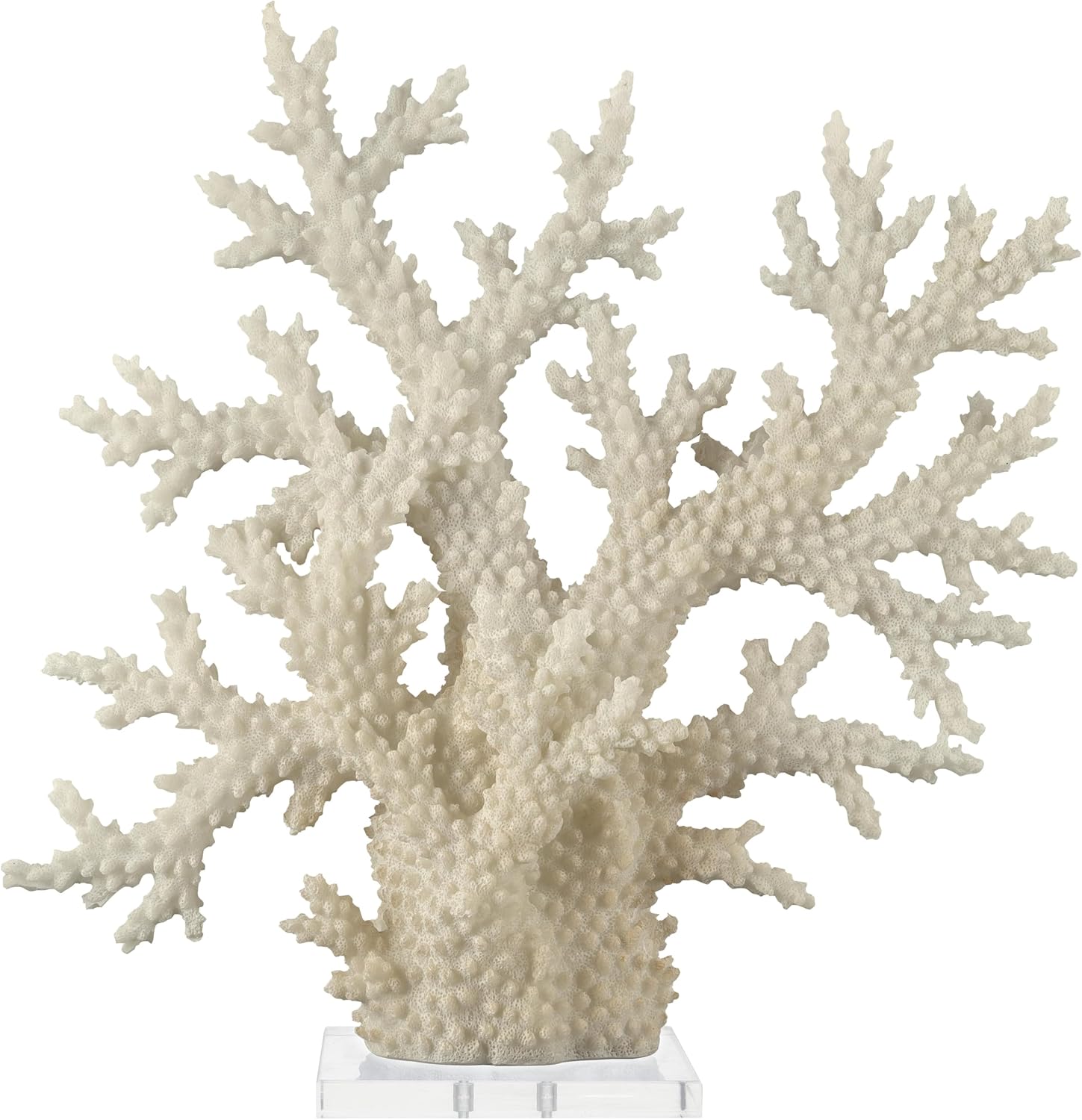 Deco 79 Polystone Coral Decorative Sculpture Home Decor Statue with Clear Acrylic Base, Accent Figurine 21' x 6' x 21', Cream