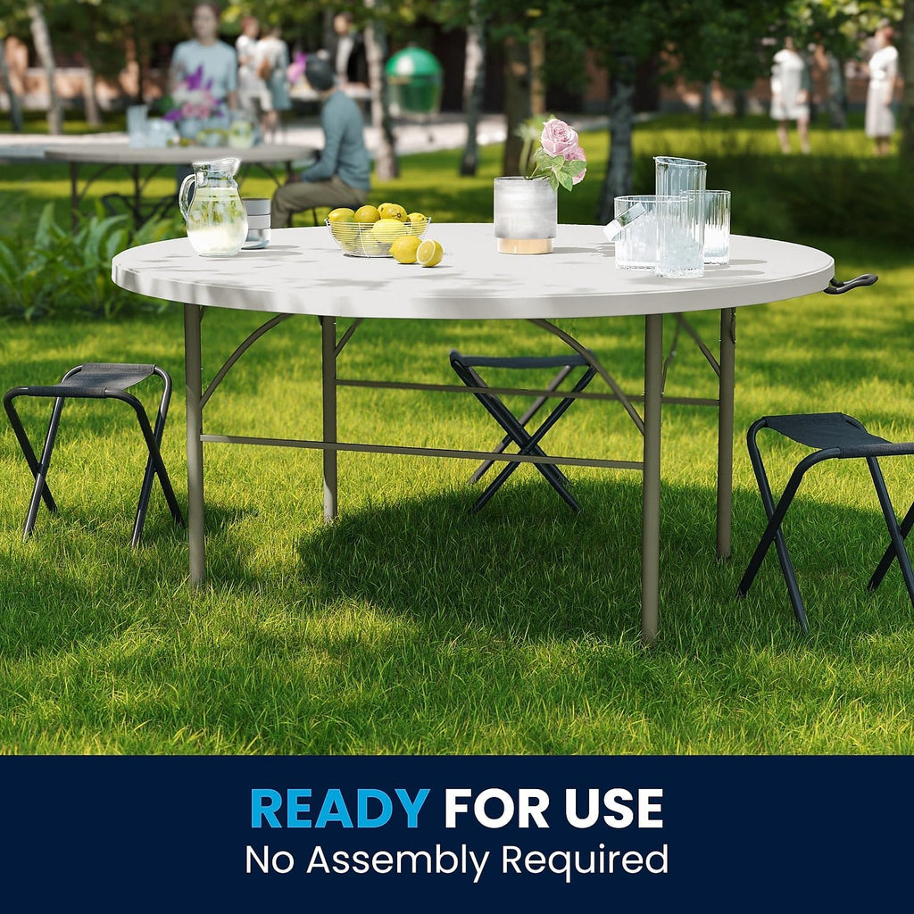 Flash Furniture Scarborough 5' Round Plastic Folding Table with Carrying Handle, Plastic Foldable Table for Indoor/Outdoor Events, White