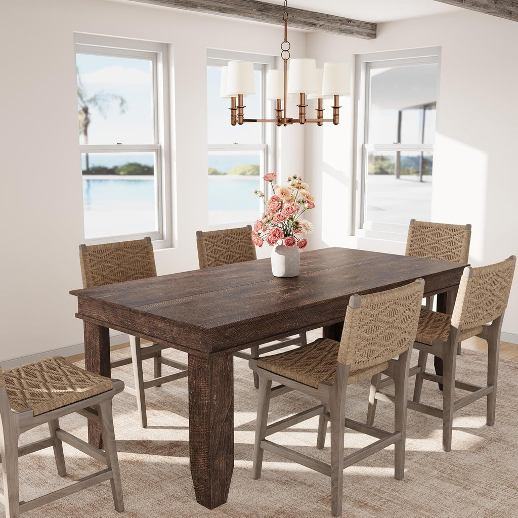 GarveeHome Farmhouse Dining Table for 6-8 People, 71 in Long Kitchen Tables with Wooden Sturdy Frame, 6 ft Large Rectangular Dinner Table for Dining Room, Kitchen, Dark Walnut, 71' Non-extendable