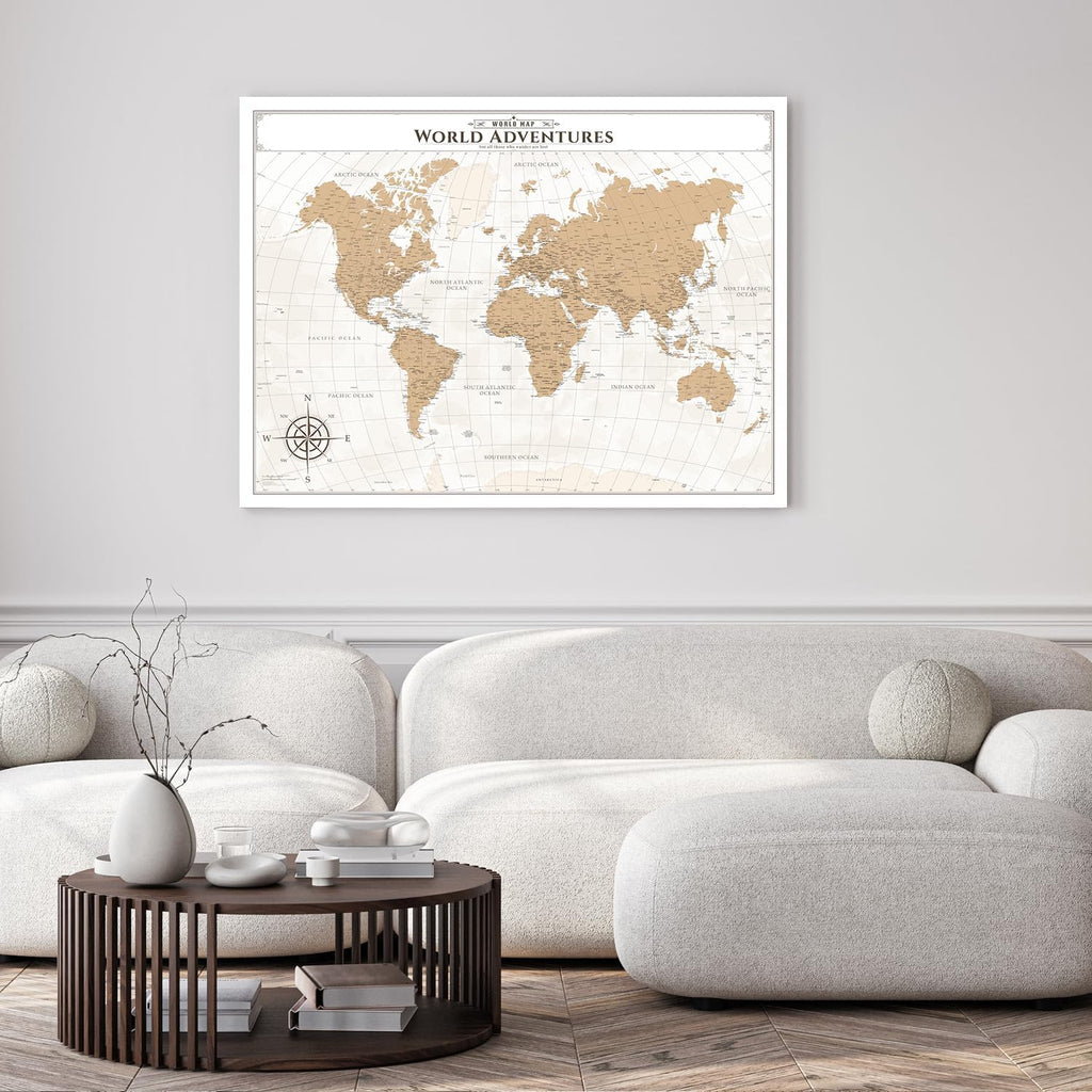 IPIC - Vintage World Map Pin Board Canvas Wall Art, Travel Map with Pins Included, Ready to Hang for Home or Office, 40x30 Inch