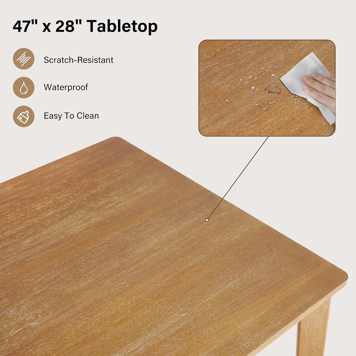 SIMTONAL 4-Piece Farmhouse Dining Set, Wooden Table with 2 Chairs, Bench Seat, Mid-Century Modern Wooden Table & Upholstered Chair Set for Home, Kitchen, Dining Room, Solidwood Legs