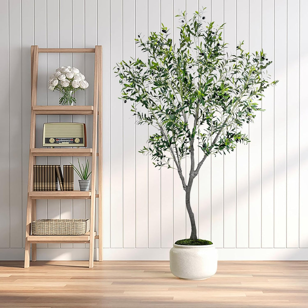 Faux Olive Tree, 8 Feet Realistic Faux Olive Tree Trunks & Leaf Fruits for Home Décor Accents, Perfect for Living Room & Office - Olive Trees Artificial Indoor