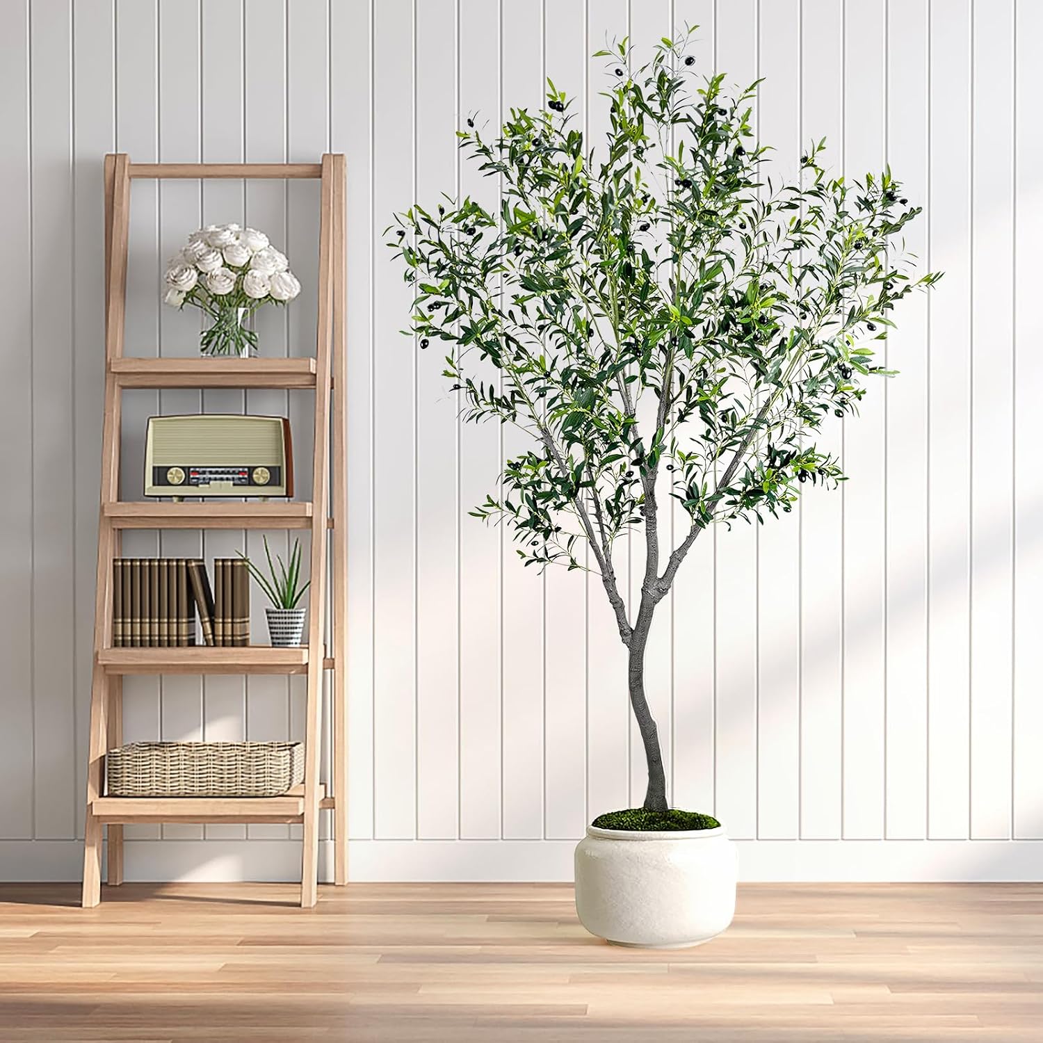 Faux Olive Tree, 8 Feet Realistic Faux Olive Tree Trunks & Leaf Fruits for Home Décor Accents, Perfect for Living Room & Office - Olive Trees Artificial Indoor