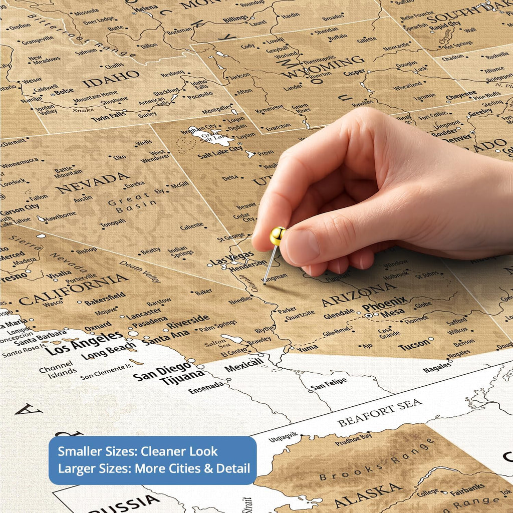 IPIC - Custom Canvas USA Map for Wall Decor, Push Pin Board Decor to Mark Travels, Personalized Artwork with Names and Message on, Oversize USA Travel Map Print for Home, Office, Study, and RV