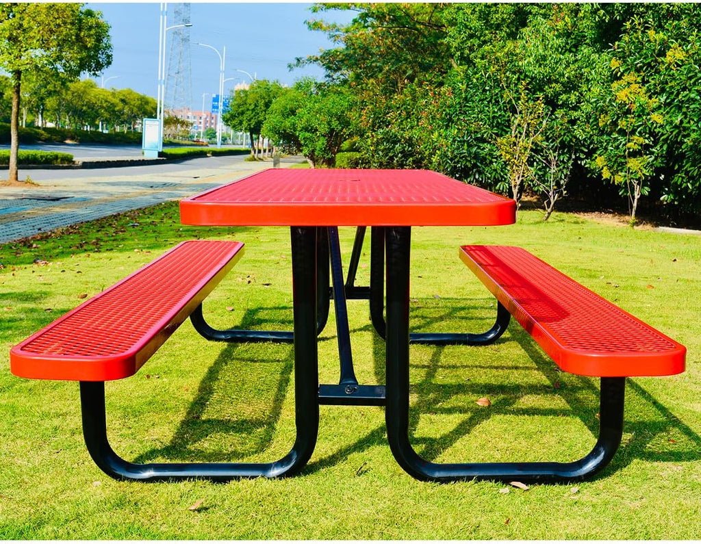 Heavy Duty 6' Rectangular Picnic Table, Expanded Metal, (72' Long) (Red)