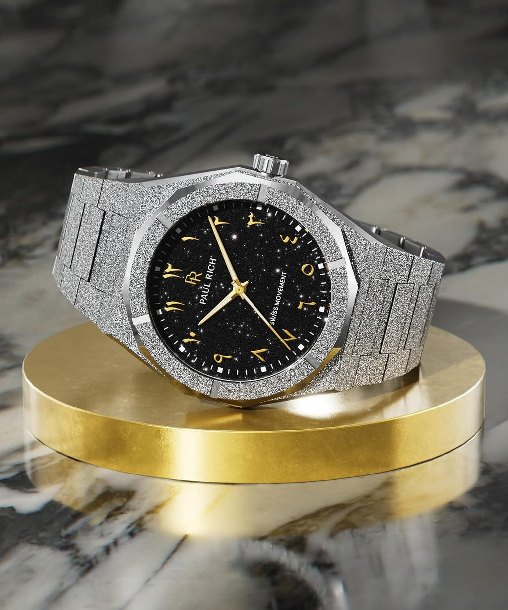 Paul Rich Men's Luxury Stainless Steel Watch - Rugged & Stylish Timepiece for Business, Gift, or Graduation - Fancy Analog Water Resistant Wrist Watch for Him - Frosted Star Dust II Arabic Dial