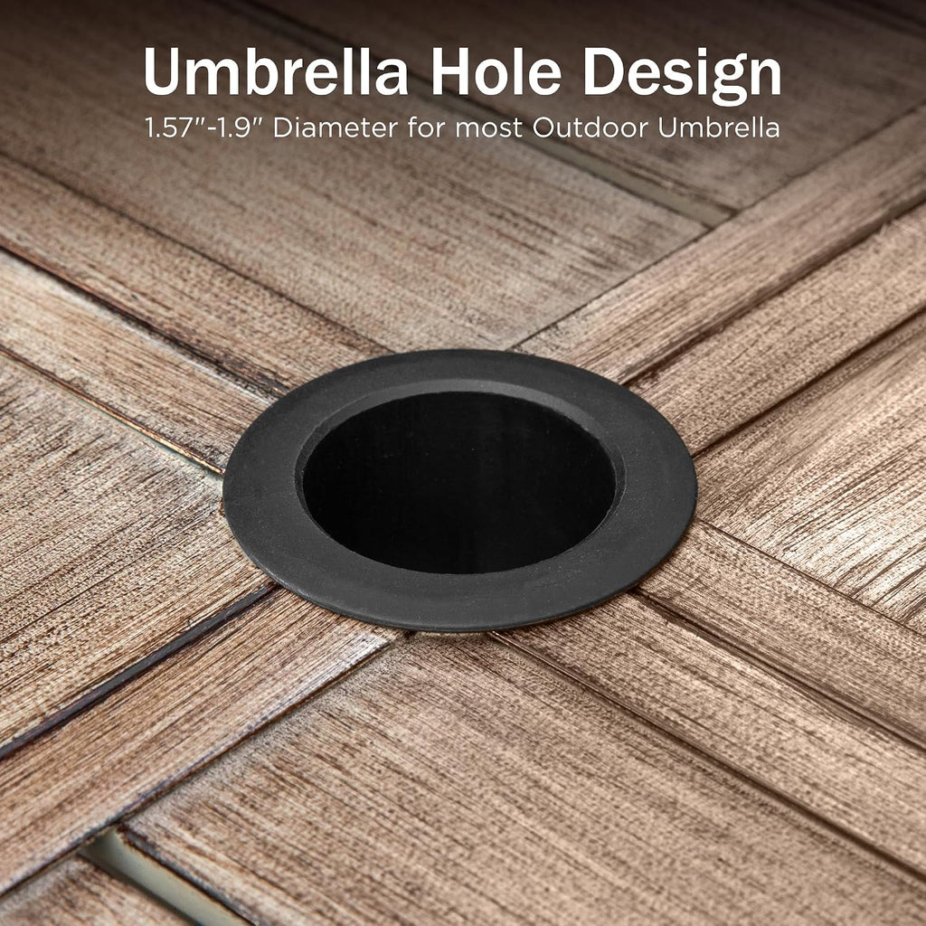 PHI VILLA 57.5' Outdoor Patio Table for 8 Person, Large Square Metal Steel Dining Table with Umbrella Hole, Weather-Resistant Wood-Like Table for Deck Backyards Porch, Brown