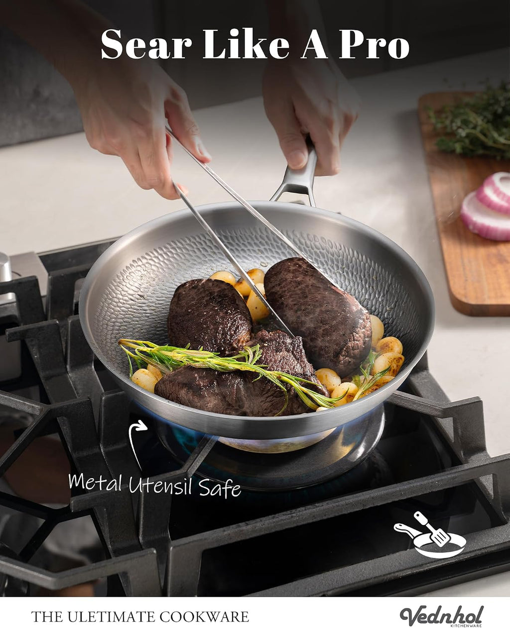 8/10/12Inch Pure Titanium Hammered Pro Pan with Two Lids, Non-Toxic Skillet for Cooking, PFAS/PFOA/PTFE Free Cookware, Dishwasher&Oven Safe, Kitchen Induction Compatible