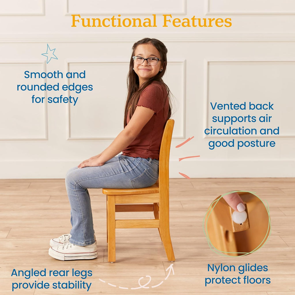 ECR4Kids 24in x 24in Square Hardwood Table with 24in Legs and Two 14in Chairs, Kids Furniture, Honey, 3-Piece
