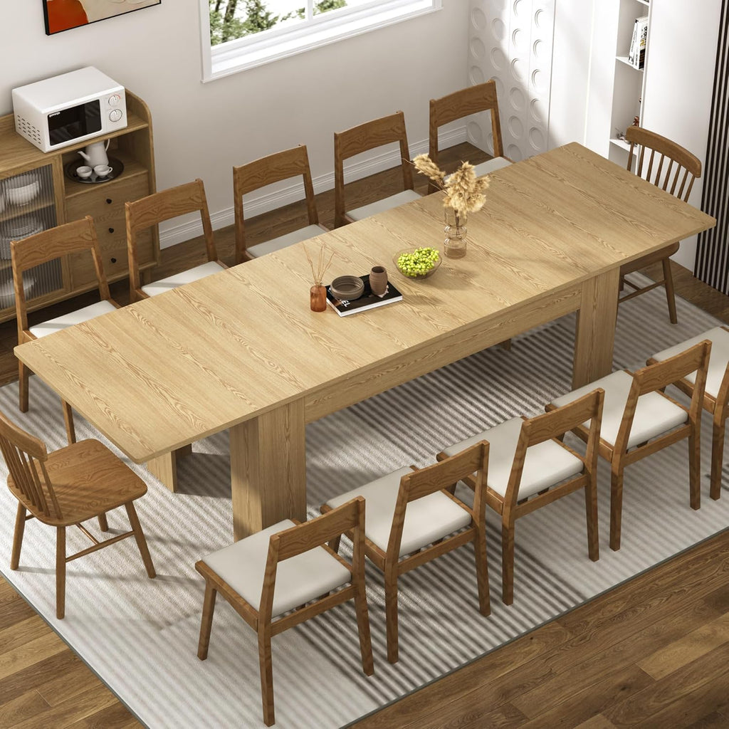 70.8'-110' Extendable Dining Table for 6-12 Person, Wooden Dining Room Table, Modern Extendable Table for Gatherings, Meeting for Small Kitchens, Dining Office Areas(Natural)