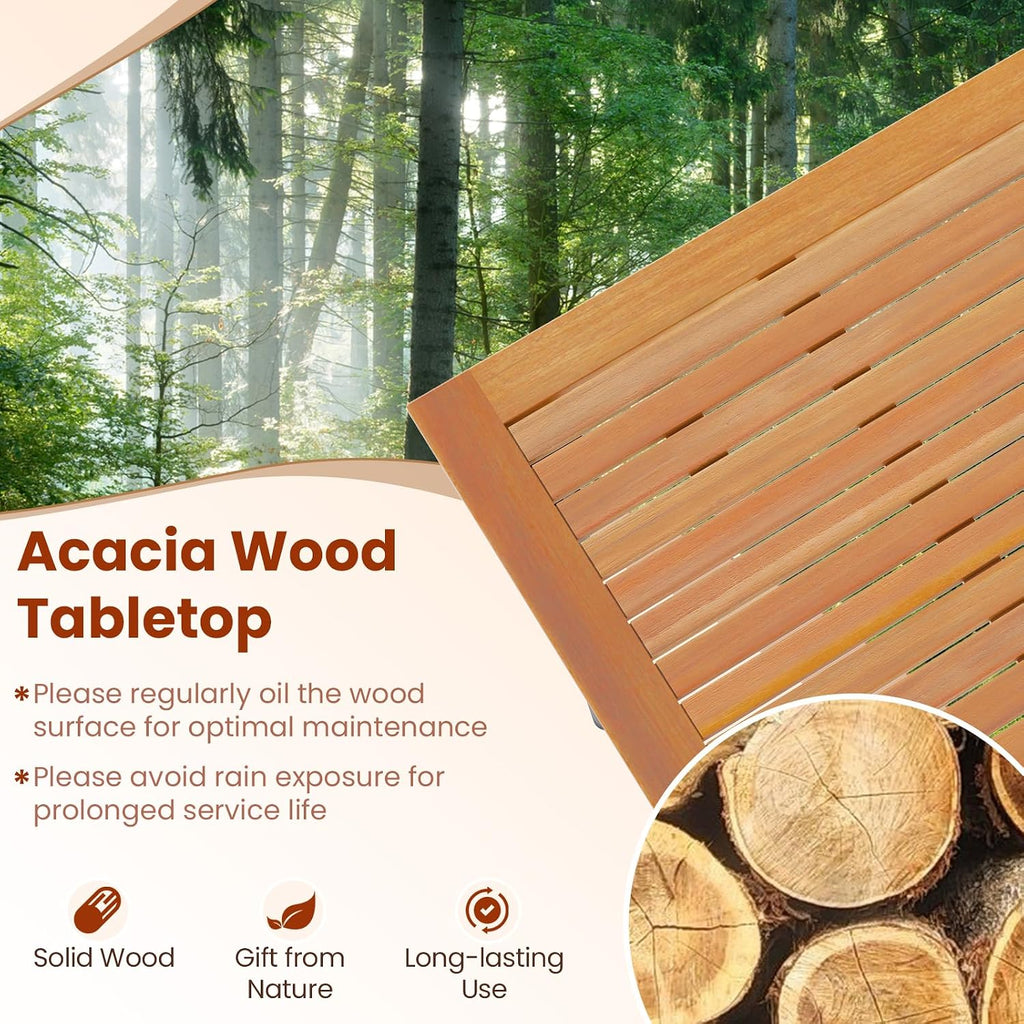 HAPPYGRILL Outdoor Dining Table for 6-8 People, Rectangular Eating Table with 2 inch Umbrella Hole, Sturdy Metal Legs, Patio Acacia Wood Dining Table, Perfect for Porch, Backyard, Garden