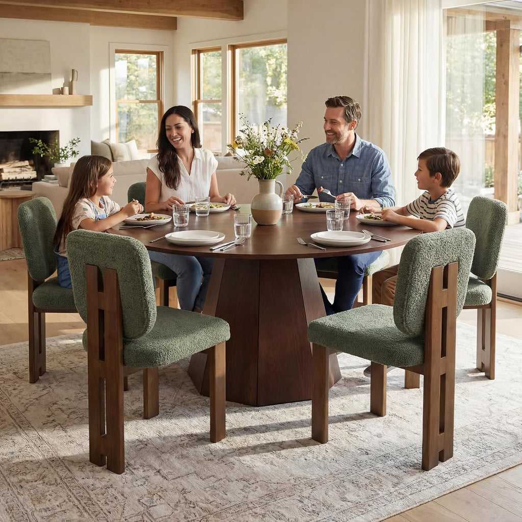 BESTANO 59' Round Dining Table for 4-6 People, Kitchen Dining Room Table with Wooden Pedestal Base, Circle Dinner Pedestal Dining Table for Dining Room (Table Only), Walnut