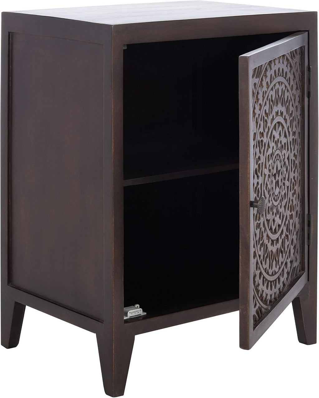 SAFAVIEH Furniture - Thea 1-Door Carved Nightstand - Brown - Mango Wood - Artisan Global Design - Ideal for Bedroom, 20'W x 14'D x 26'H - Fully Assembled (NST5300A)
