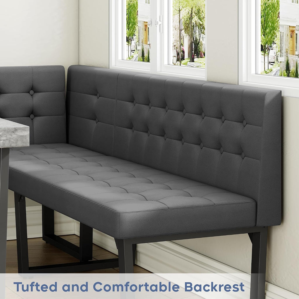 XIAO WEI Corner Dining Table Set for Small Spaces, 72 Inch Breakfast Nook with Storage Banquette, 5 Piece Dining Set with Upholstered Bench, Modern Grey