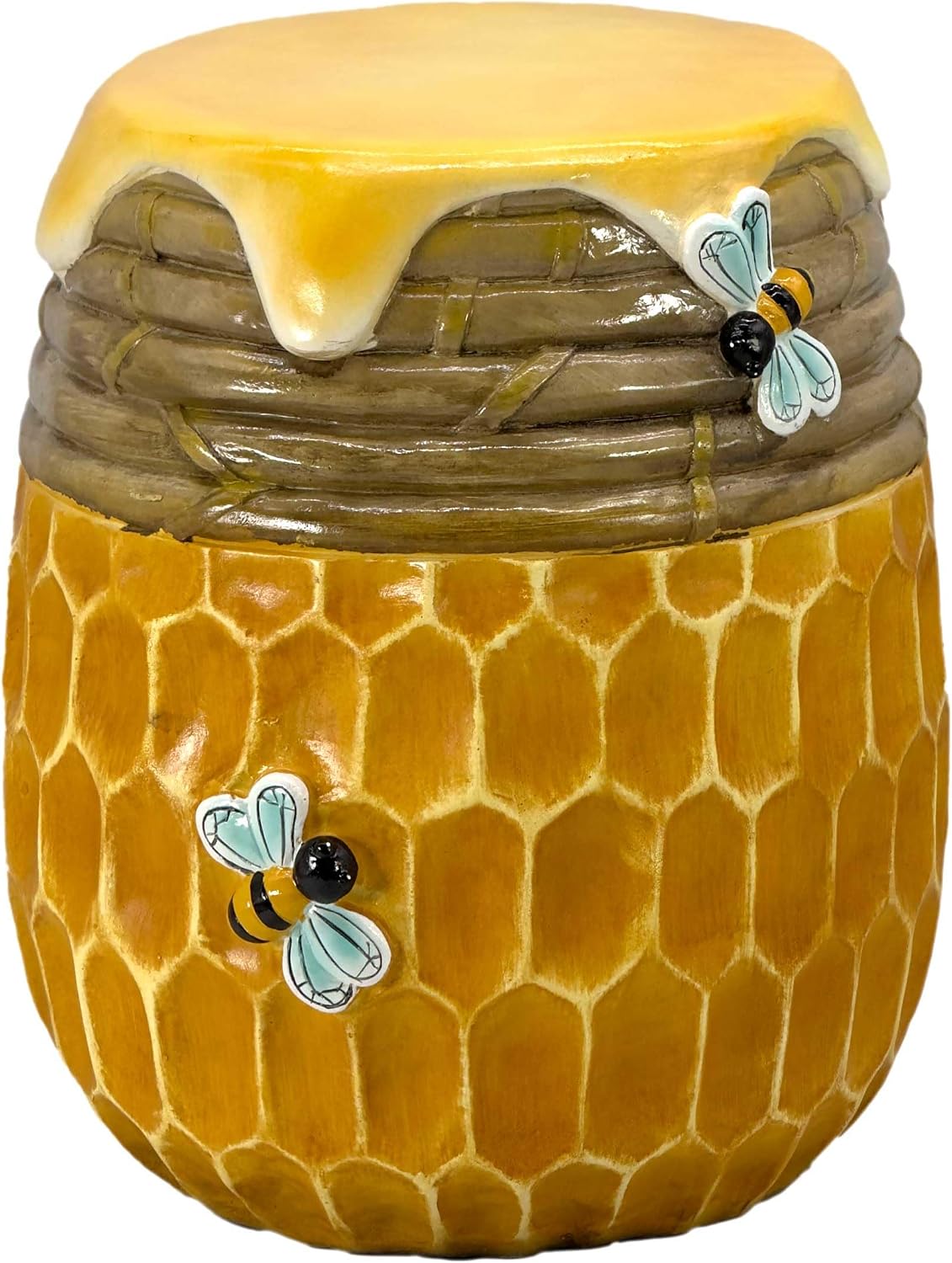 Galt International Honeycomb Stool Side Table w/Bees & Honey Top 17' | Cute Fantasy Yellow Golden Honey Hive Basket Fun Eclectic Home Decor Resin