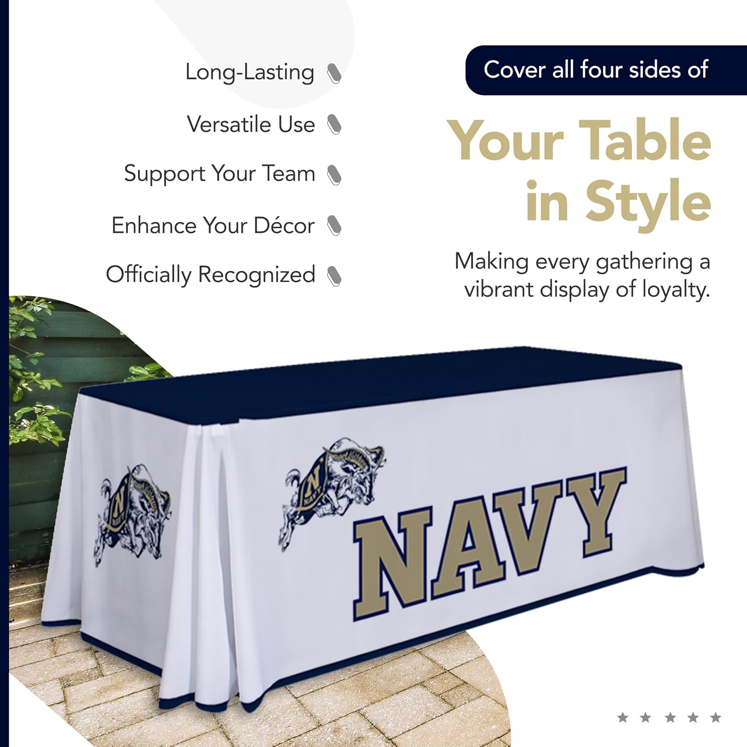 Victory Corps Navy Midshipmen College Sports Printed Table Throw - NCAA Licensed - Polyester - School Tablecloth (6' Draped) (Navy Blue)