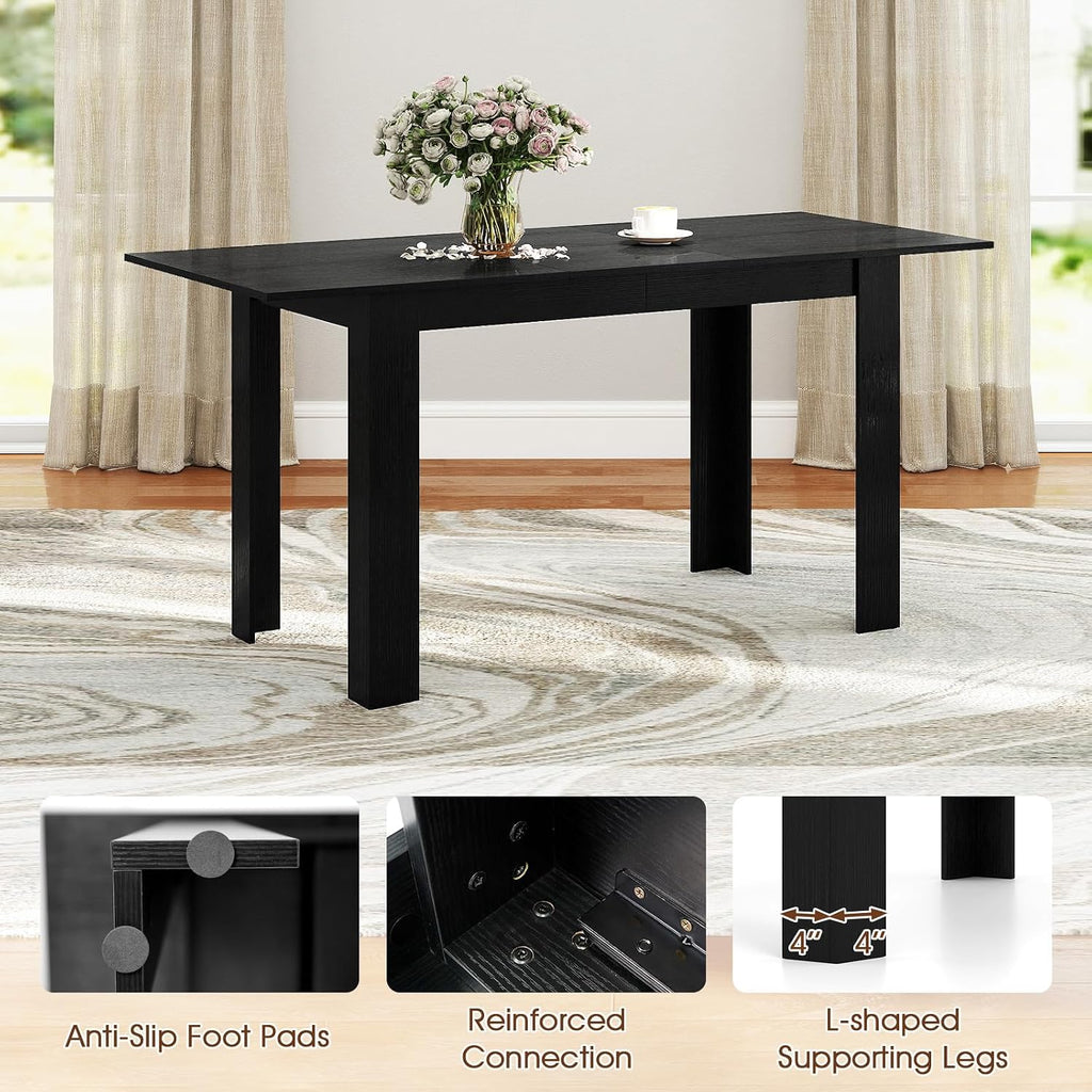 GOFLAME 47'-62' Extendable Dining Table for 4-6 People, Large Rectangular Kitchen Table with L-Shaped Legs, Space Saving Dining Room Table for Kitchen, Living Room, Office, Small Space, Black
