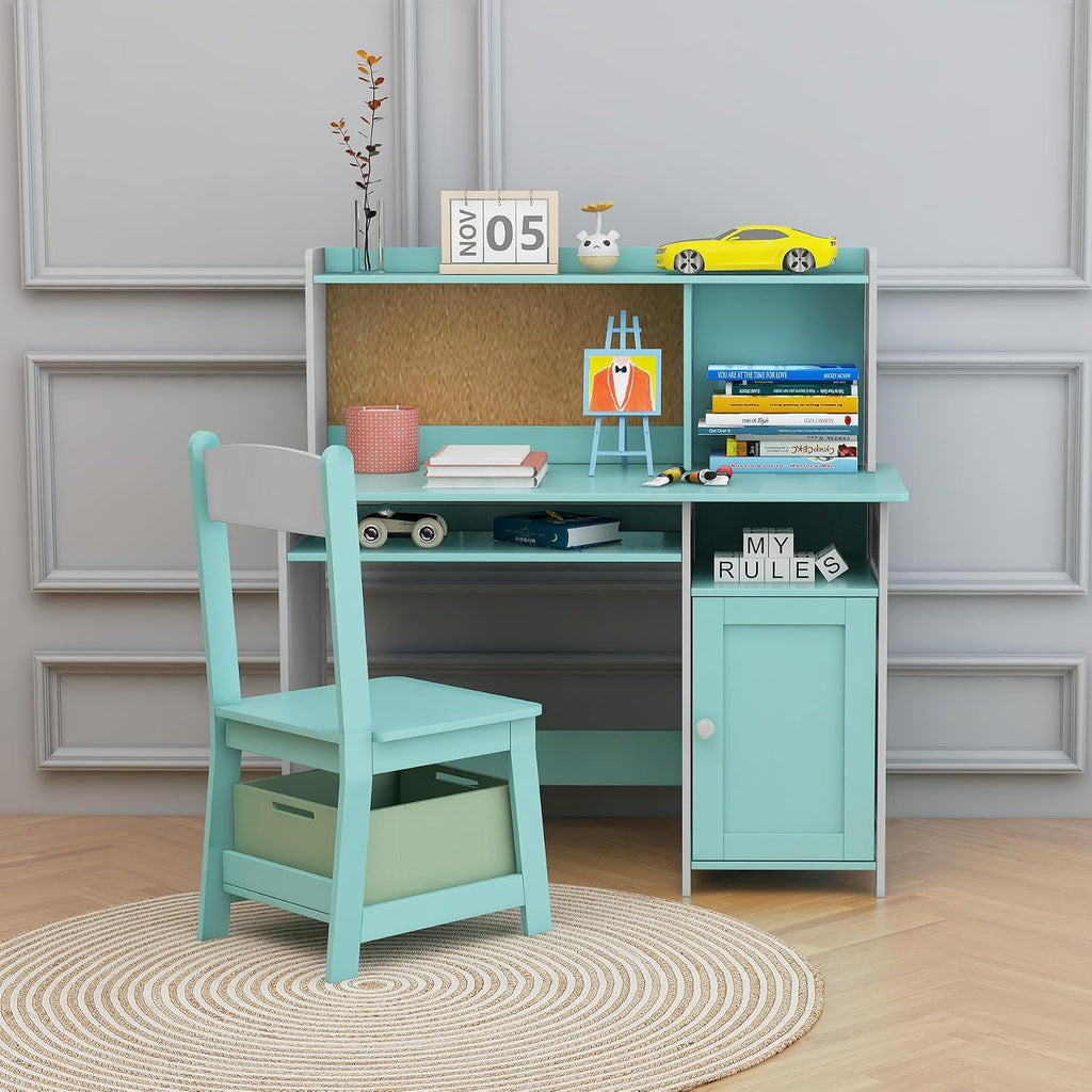 TaoHFE Blue Kids Desk Chair,Kids Desk with Storage and Shelf,Wooden Kid Desks and Chair Set for Bedroom and Study,Kid Study Desks for Boys, Girls Table and Chair Set