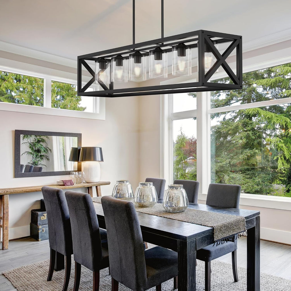 Farmhouse Dining Room Light Fixture - 6 Light Kitchen Island Lighting with Adjustable Height & Thickened Metal Dining Room Light Fixture Over Table，Chandeliers for Dining Room&Kitchen Island