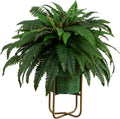 Nearly Natural 31-in Artificial Boston Fern Plant on Display Stand in Removal Patina Metal Planter, Fake Ferns for Living Room, Bedroom, Office Home Décor