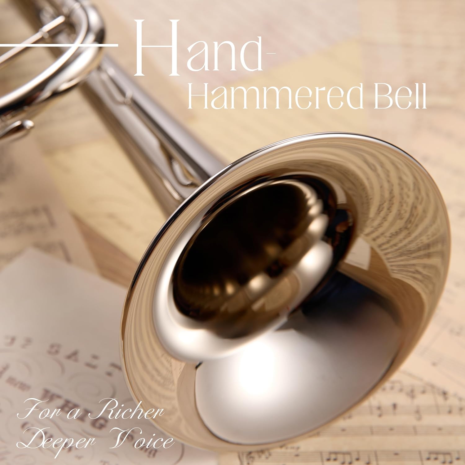 AKLOT Hand-Hammered Bell Bb Trumpet: Smooth Valve Action, Clear-Lacquered Brass Body, Standard Trumpet Beginner Set with Leather Case, Lesson Book, Trumpet Mute, Mouthpiece, Cleaning Kit (SNR-BrzSS)