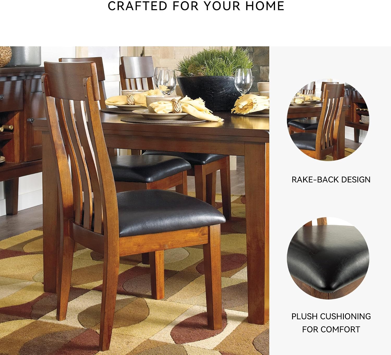 Signature Design by Ashley Ralene Rake Back 19' Dining Room Chair 2 Count, Medium Brown